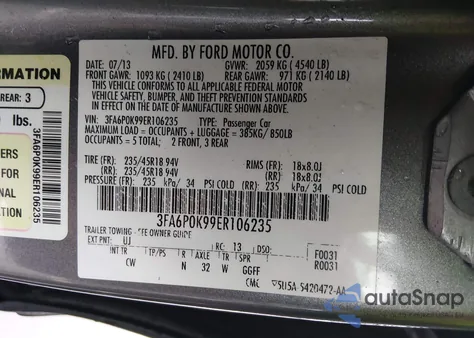 2014 Ford Fusion Titanium z USA, uszkodzony, nr VIN 3FA6P0K99ER106235